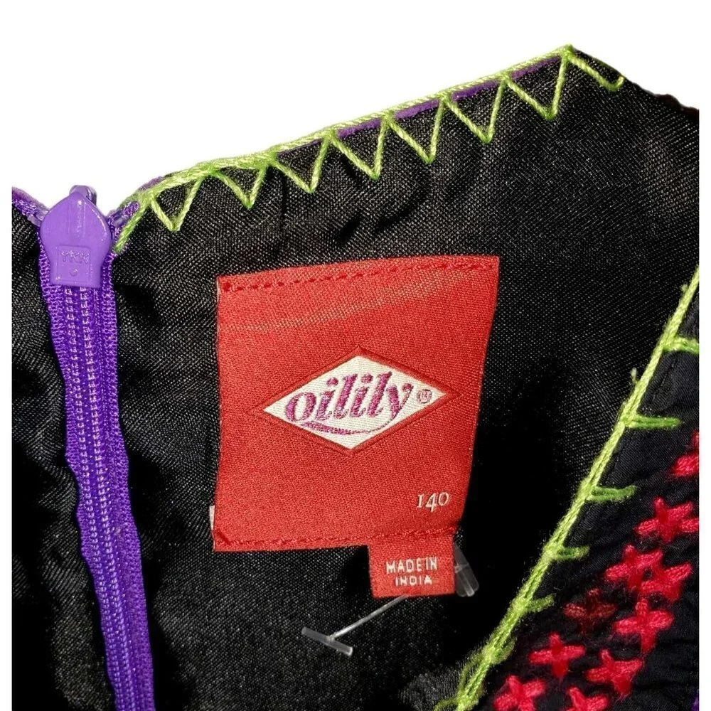 Oilily Dress Sz 140 EU 8 10 US‎ Girls Age 8-12 Purple Jumper Embroidered Flowers